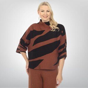 NEW Size S Joseph Ribkoff Black/Toffee Animal Print Knit Sweater Top 223945